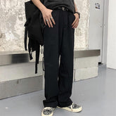Pantalones rectos extragrandes con cremallera trasera y tecnología negra